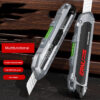 A retractable utility work knife with built-in level.